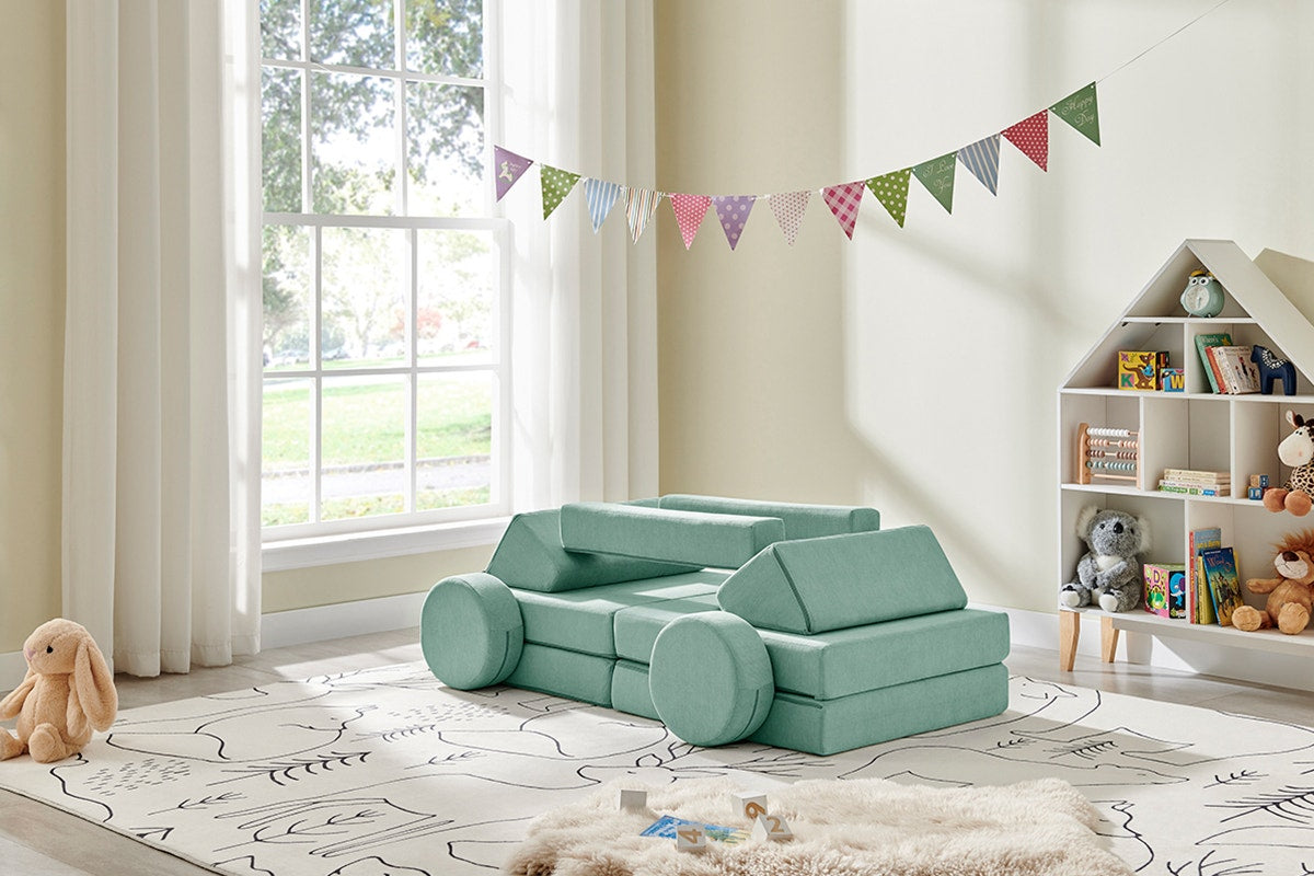 Ovela 14 Piece Modular Double Kids Play Sofa (Sage Green)