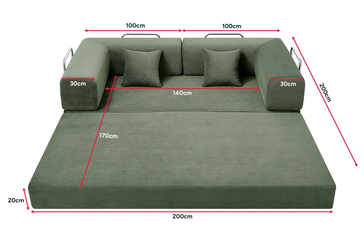 Ovela Mia 3 Seater Corduroy Compressed Sofa Bed (Green)