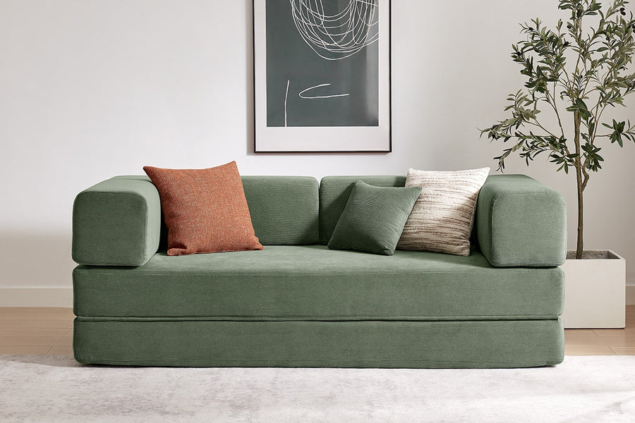 Ovela Mia 3 Seater Corduroy Compressed Sofa Bed (Green)