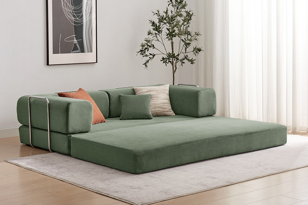 Ovela Mia 3 Seater Corduroy Compressed Sofa Bed (Green)