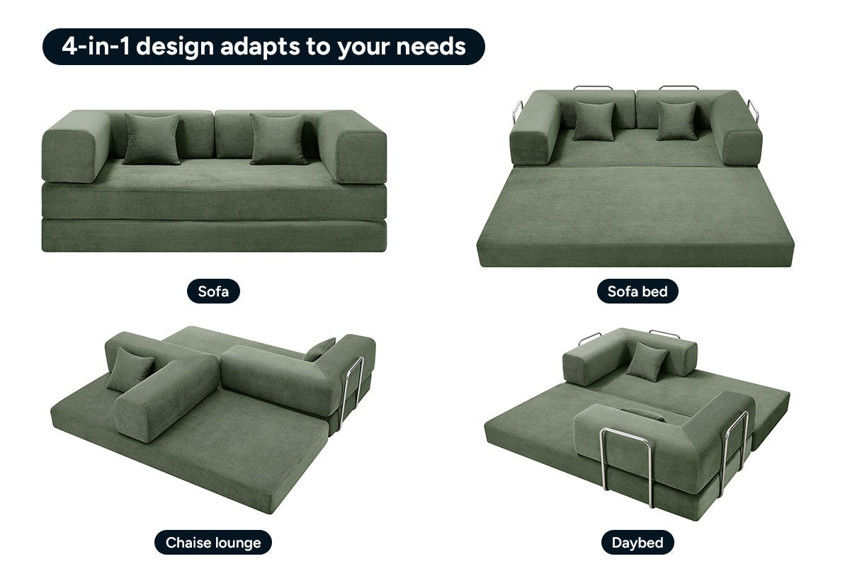 Ovela Mia 3 Seater Corduroy Compressed Sofa Bed (Green)