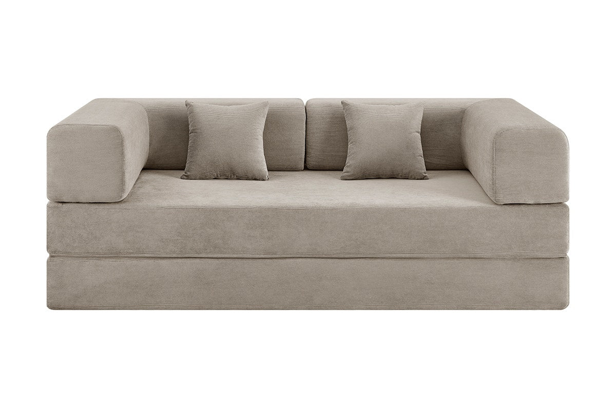 Ovela Mia 3 Seater Corduroy Compressed Sofa Bed (Sand)