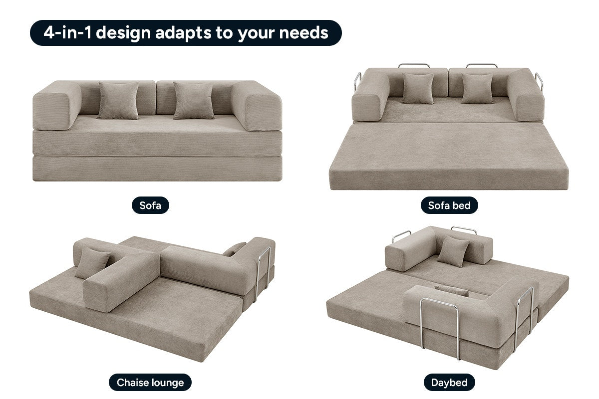 Ovela Mia 3 Seater Corduroy Compressed Sofa Bed (Sand)