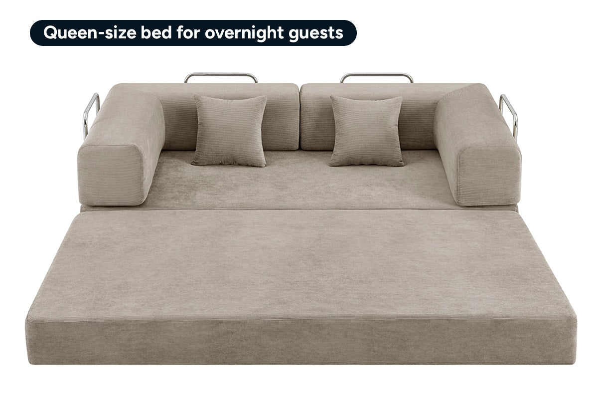 Ovela Mia 3 Seater Corduroy Compressed Sofa Bed (Sand)