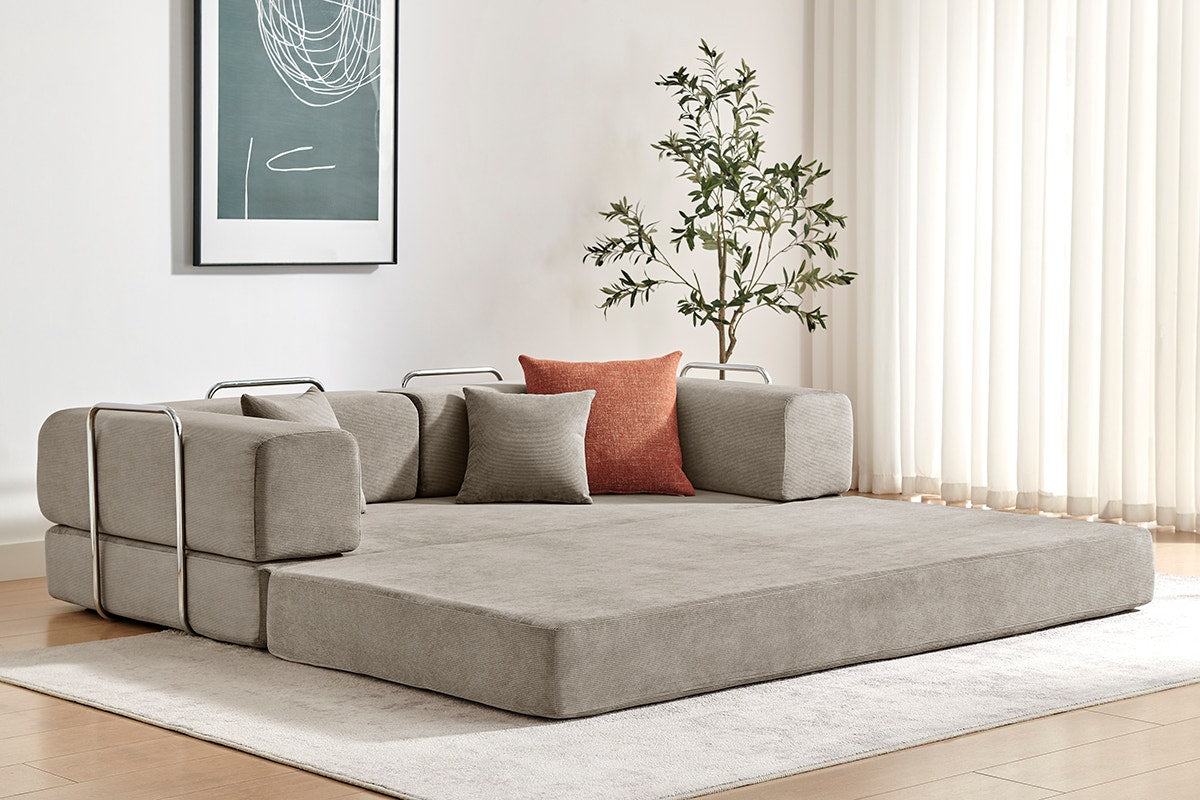 Ovela Mia 3 Seater Corduroy Compressed Sofa Bed (Sand)