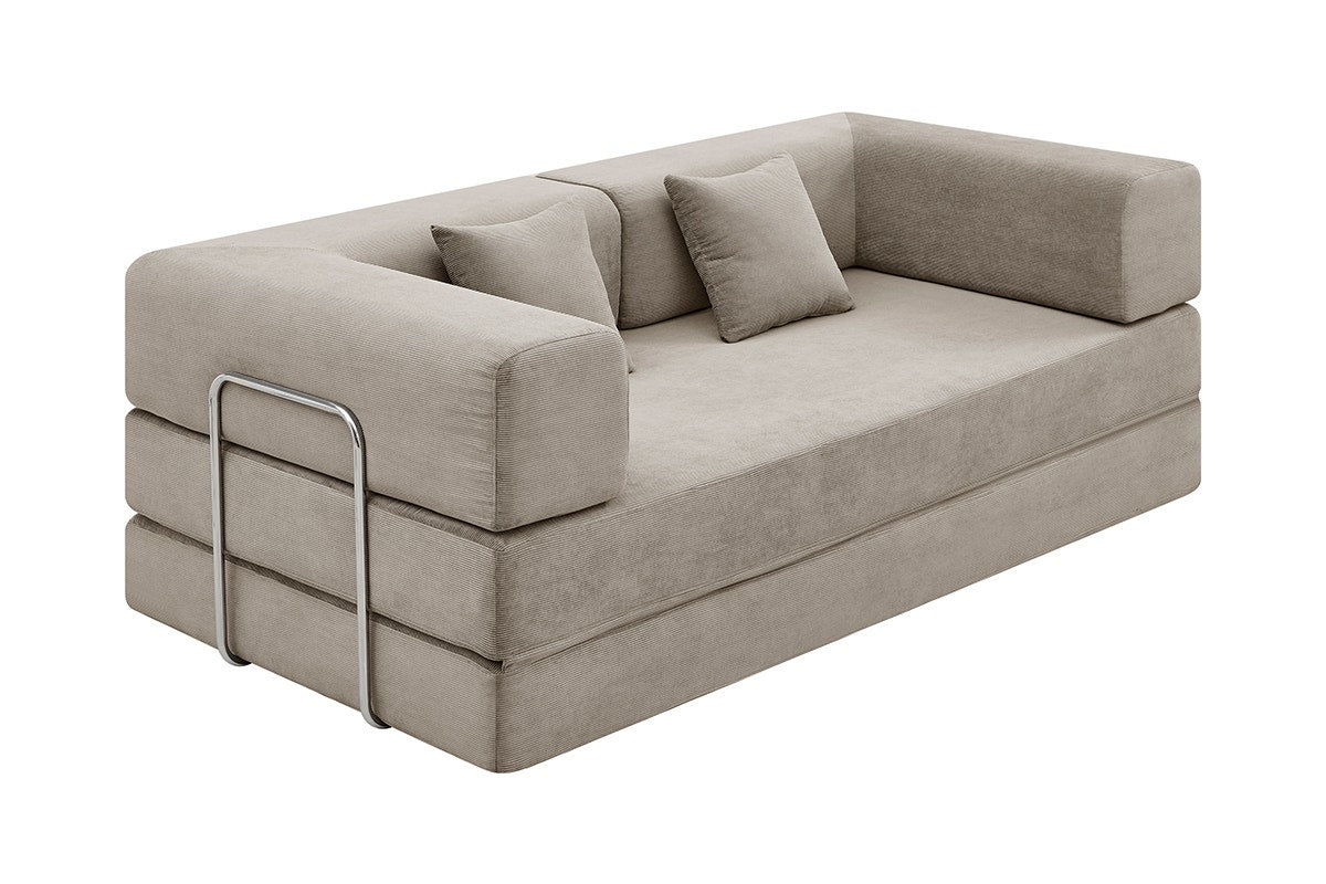 Ovela Mia 3 Seater Corduroy Compressed Sofa Bed (Sand)