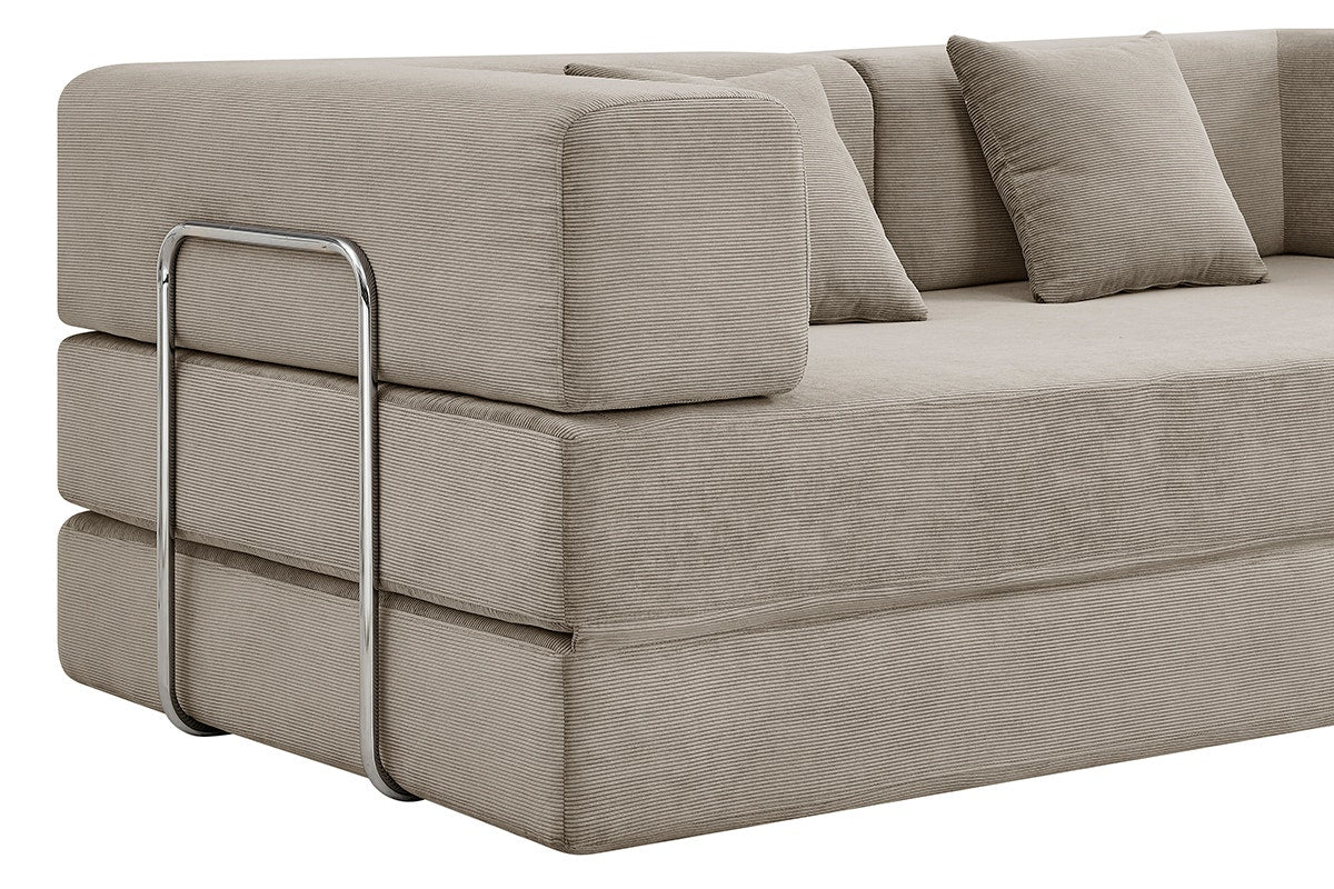 Ovela Mia 3 Seater Corduroy Compressed Sofa Bed (Sand)