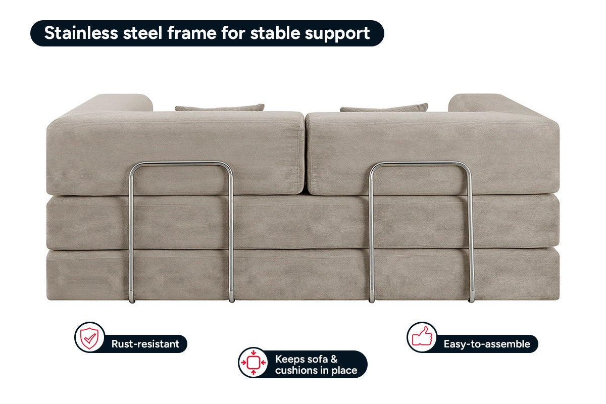 Ovela Mia 3 Seater Corduroy Compressed Sofa Bed (Sand)