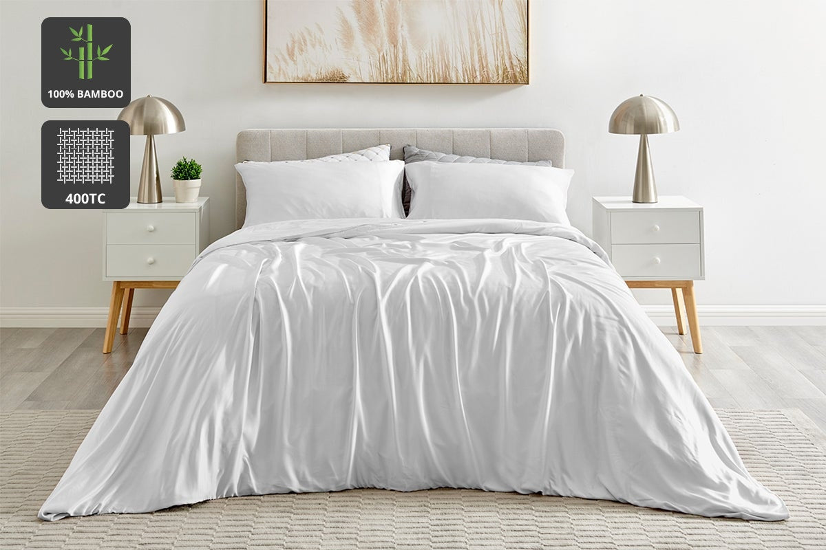 Ovela 100% Natural Bamboo Quilt Cover Set (White, Queen)