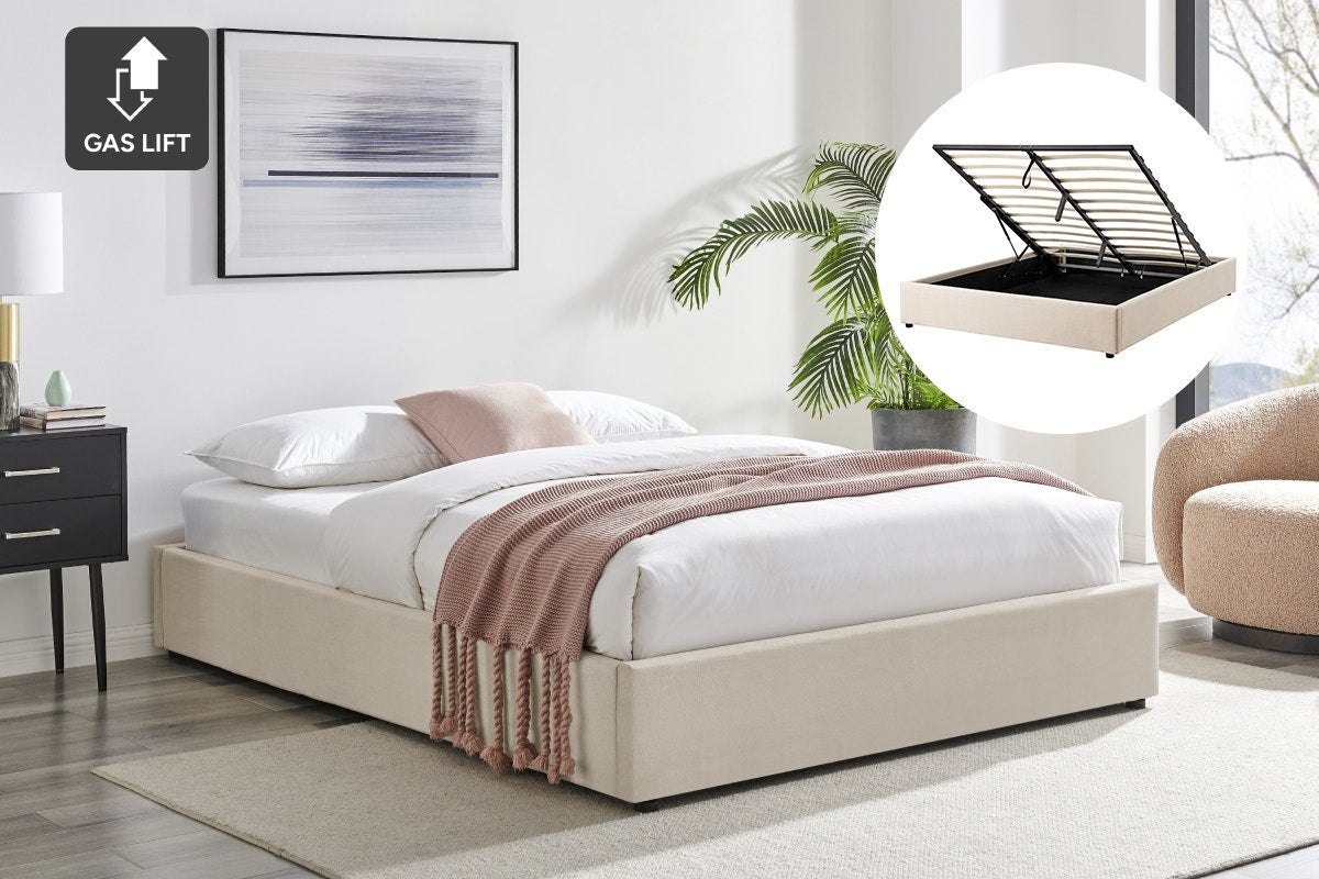 Ovela Parker Gas Lift Bed Frame - Beige, Queen - SuperSaverAU - view 2