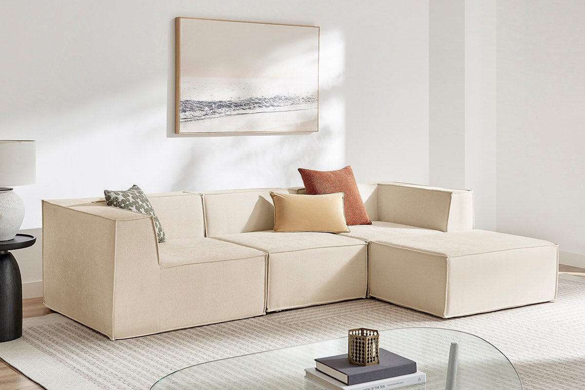 Ovela Softly 3 Seater Modular Sofa with Ottoman (Cream)