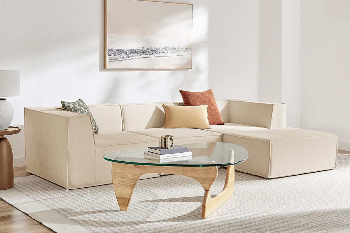 Ovela Softly 3 Seater Modular Sofa with Ottoman (Cream)