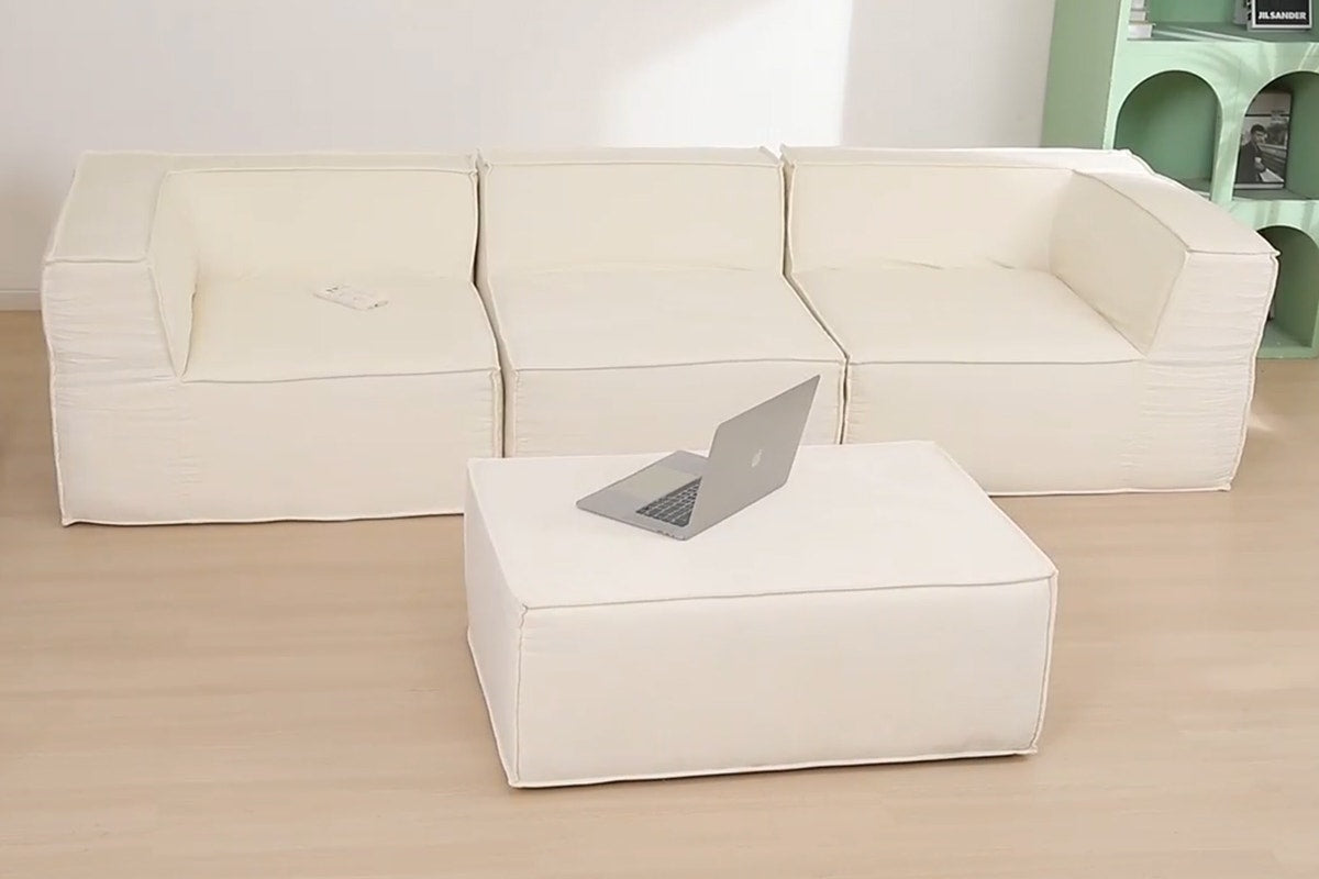 Ovela Softly 3 Seater Compressed Modular Sofa with Ottoman (Cream)