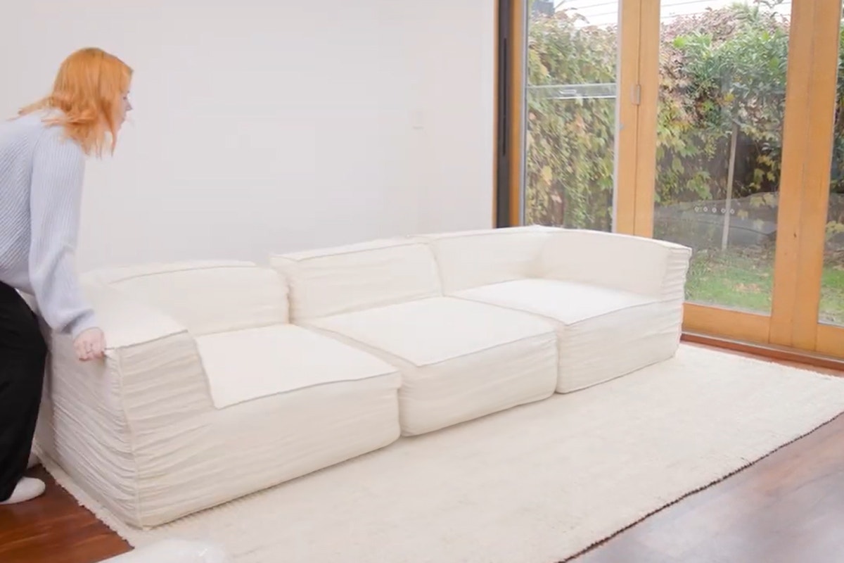 Ovela Softly 3 Seater Compressed Modular Sofa with Ottoman (Cream)