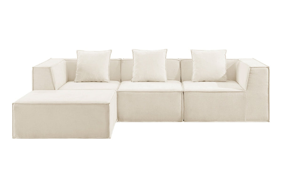 Ovela Softly 3 Seater Compressed Modular Sofa with Ottoman (Cream)