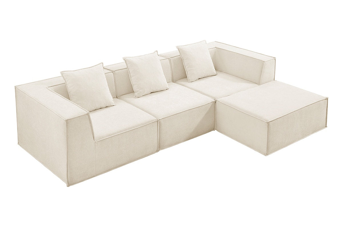 Ovela Softly 3 Seater Compressed Modular Sofa with Ottoman (Cream)
