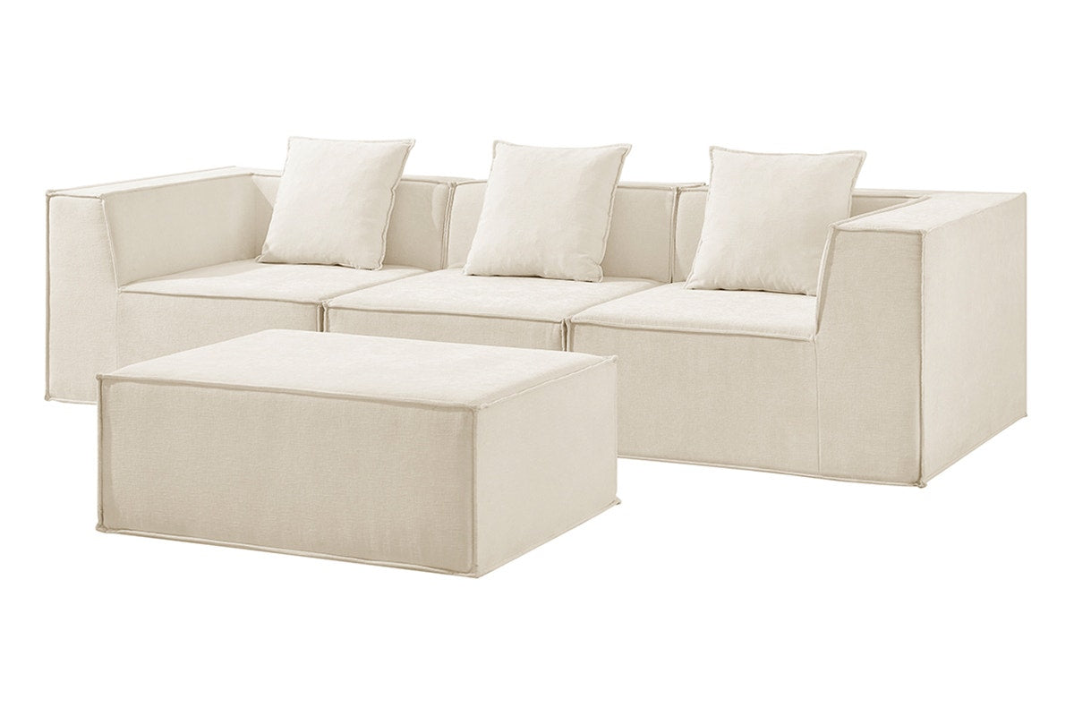 Ovela Softly 3 Seater Compressed Modular Sofa with Ottoman (Cream)