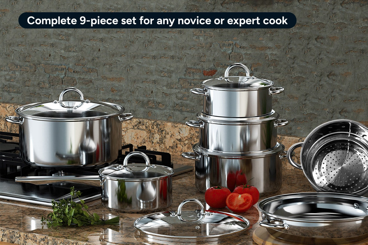 Ovela 9 Piece Stainless Steel Cookware Set
