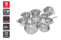 Ovela 9 Piece Stainless Steel Cookware Set