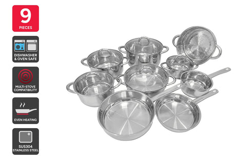 Ovela 9 Piece Stainless Steel Cookware Set
