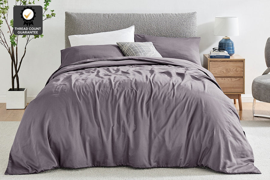 Ovela 1200TC Cotton Rich Quilt Cover Set (Castlerock Grey, King Single)