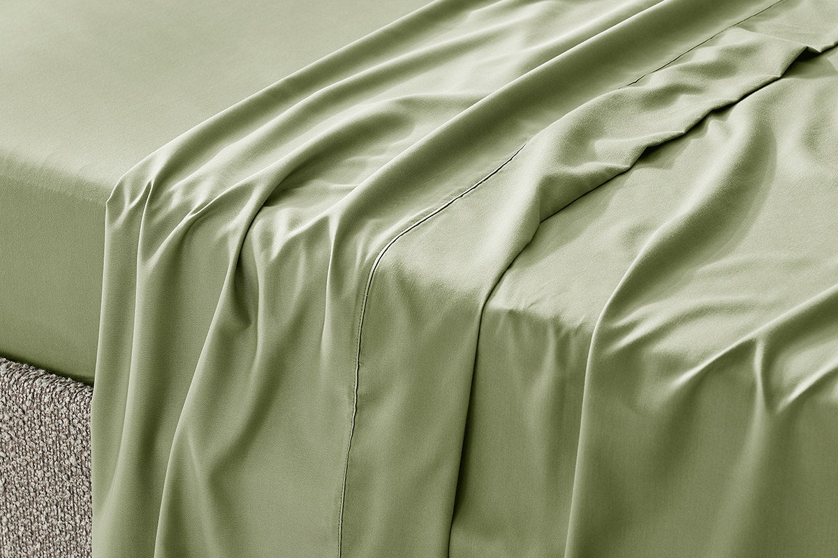 Ovela 1200TC Cotton Bed Sheet Set  - Oiled Green; Single)