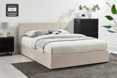 Ovela Theodore Storage Bed Frame with Drawers (Double Beige)