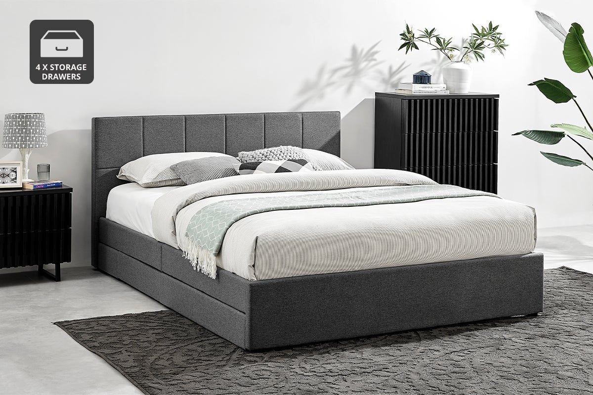 Ovela Theodore Storage Bed Frame with Drawers - Double Charcoal - SuperSaverAU - view 1