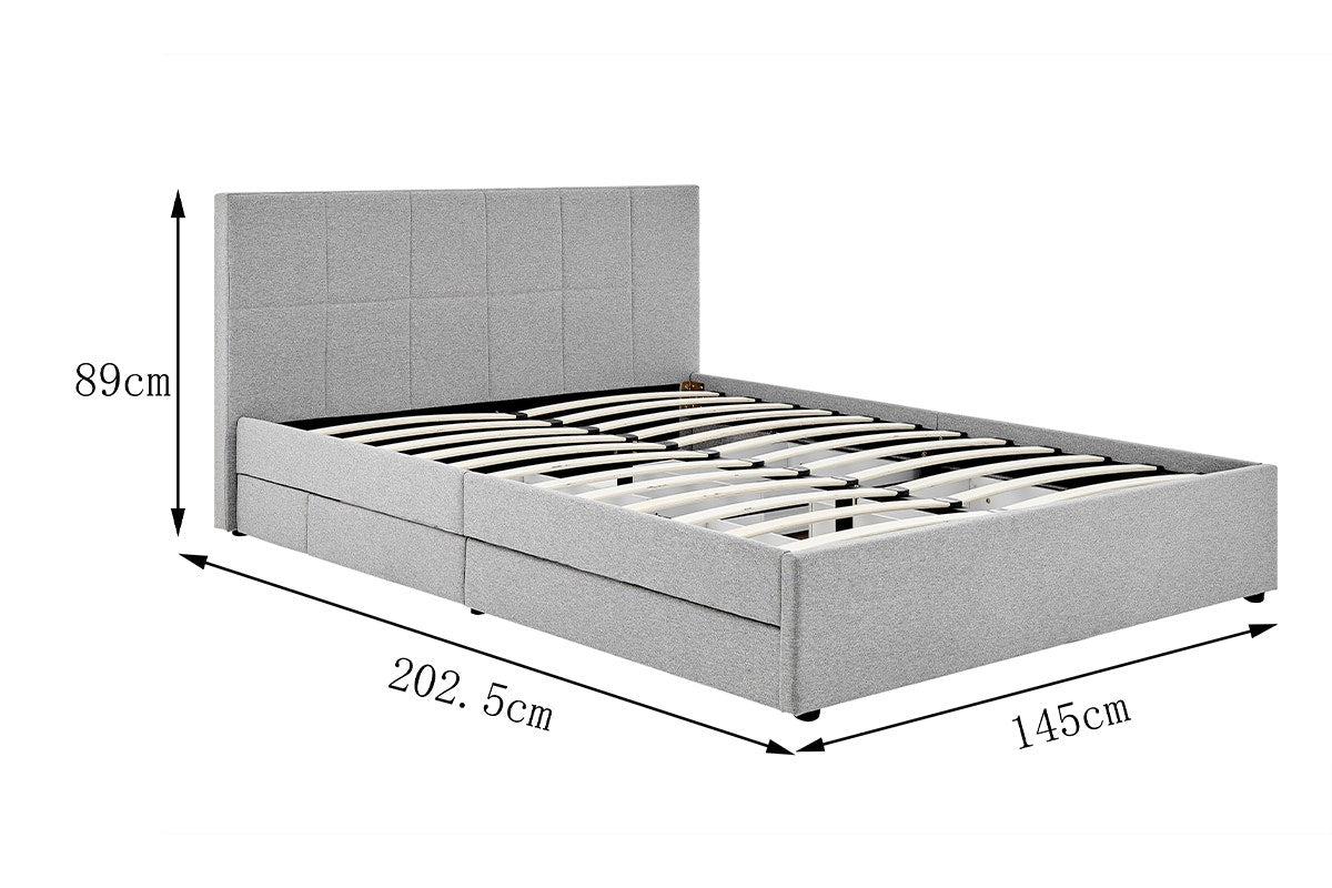 Ovela Theodore Storage Bed Frame with Drawers (Double Grey)