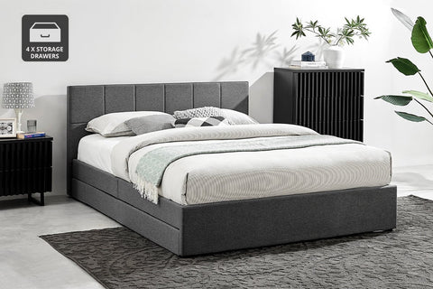 Ovela Theodore Storage Bed Frame with Drawers - King Charcoal - SuperSaverAU - view 1