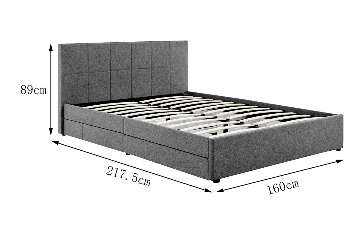 Ovela Theodore Storage Bed Frame with Drawers (Queen Charcoal)