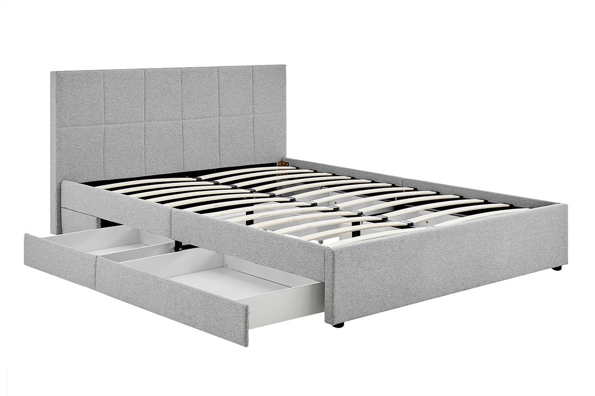Ovela Theodore Storage Bed Frame with Drawers (Double Grey)