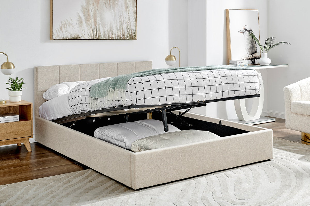 Ovela Theodore Gas Lift Bed Frame - Double Beige - SuperSaverAU - view 9