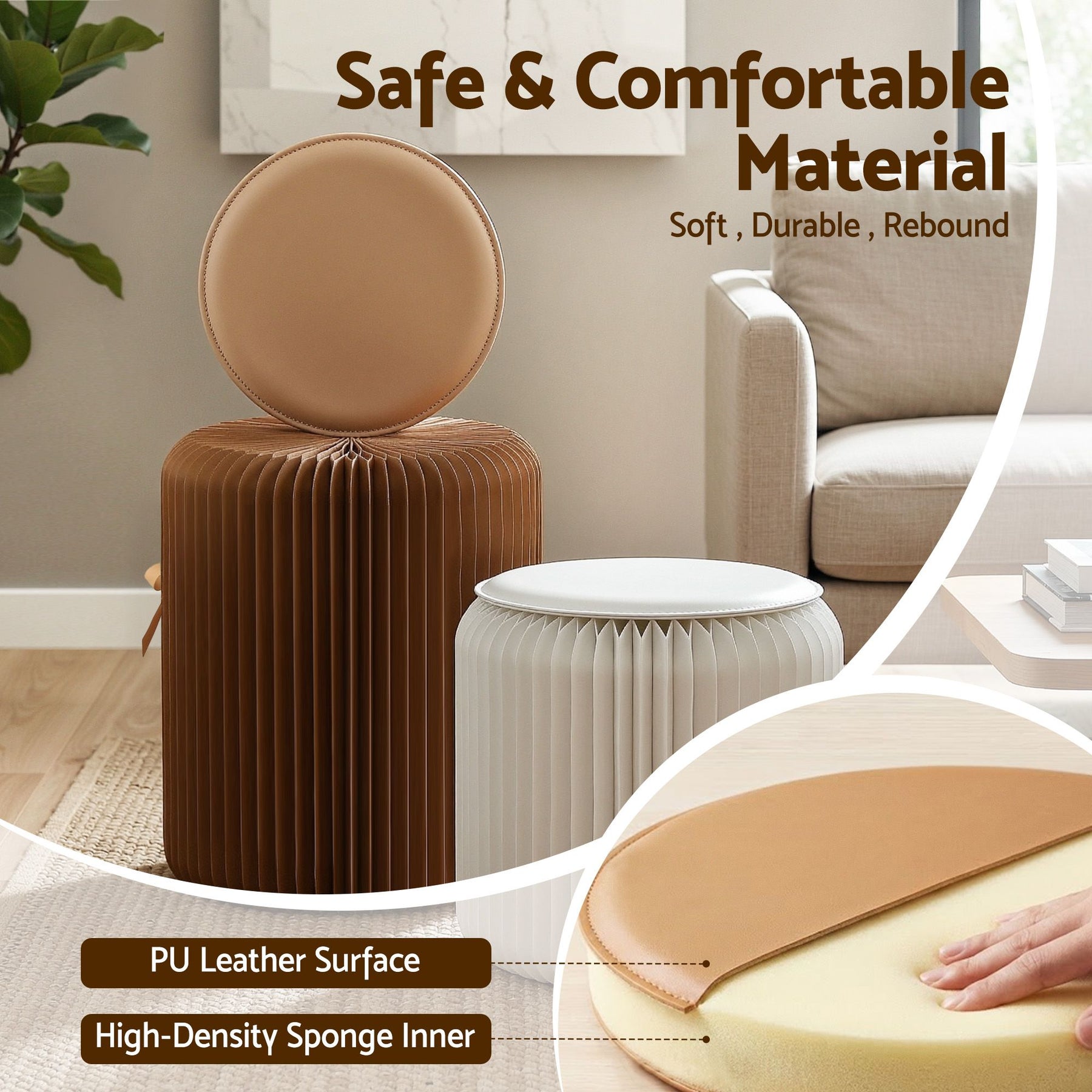 Artiss Accordion Folding Paper Stools Set Includes 2 Cushions Natural Kraft 100KG Capacity - SuperSaverAU - view 7