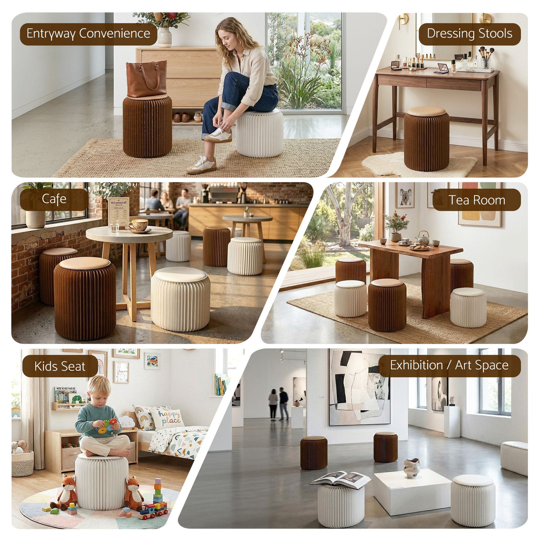 Artiss Accordion Folding Paper Stools Set Includes 2 Cushions Natural Kraft 100KG Capacity - SuperSaverAU - view 9