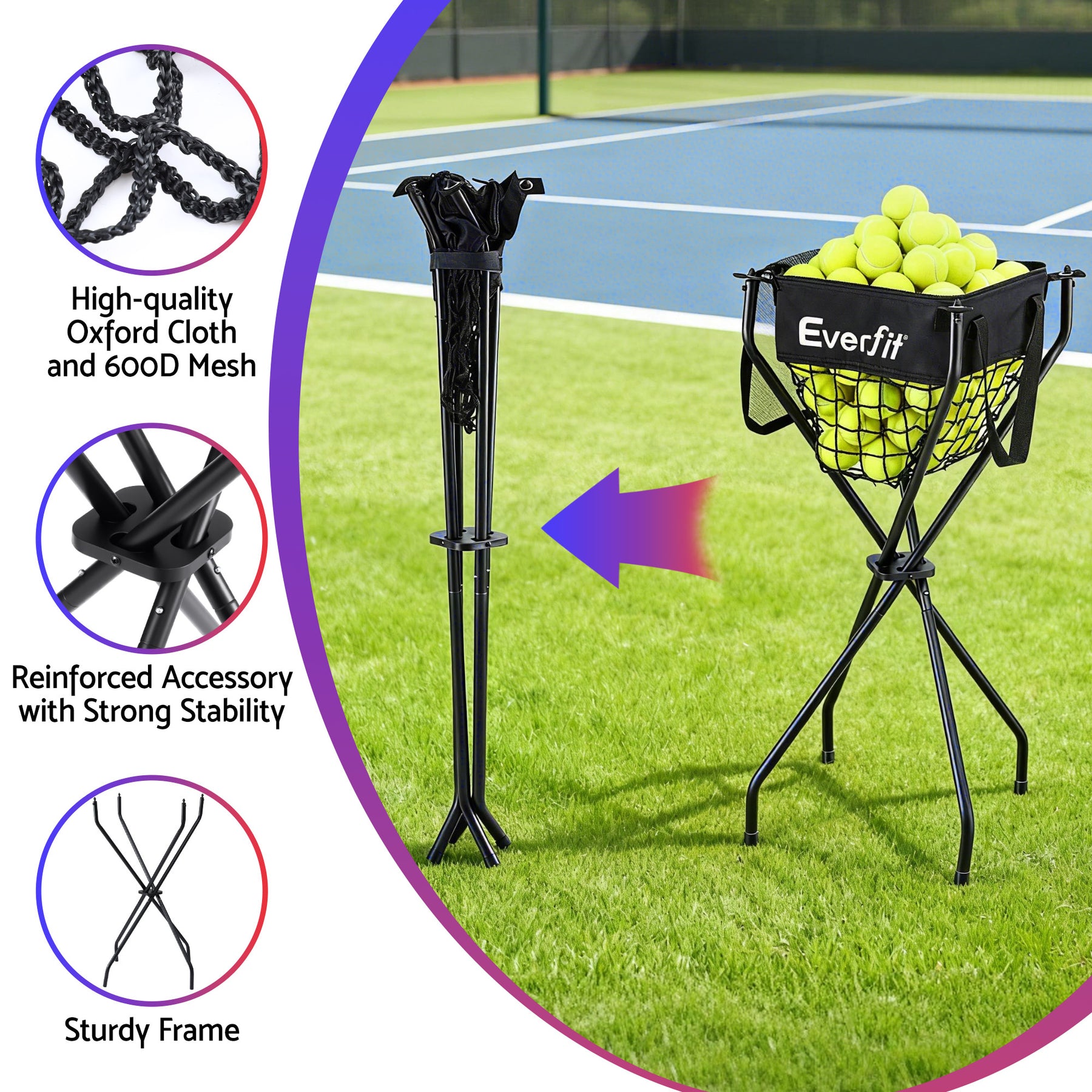 Everfit Portable Ball Cart Foldable Pickleball Tennis Baseball Softball - SuperSaverAU - view 4