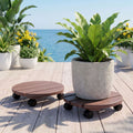 Gardeon 2 Pack Brown HDPE Round Plant Caddy with Lockable Wheels - 32 x 10cm