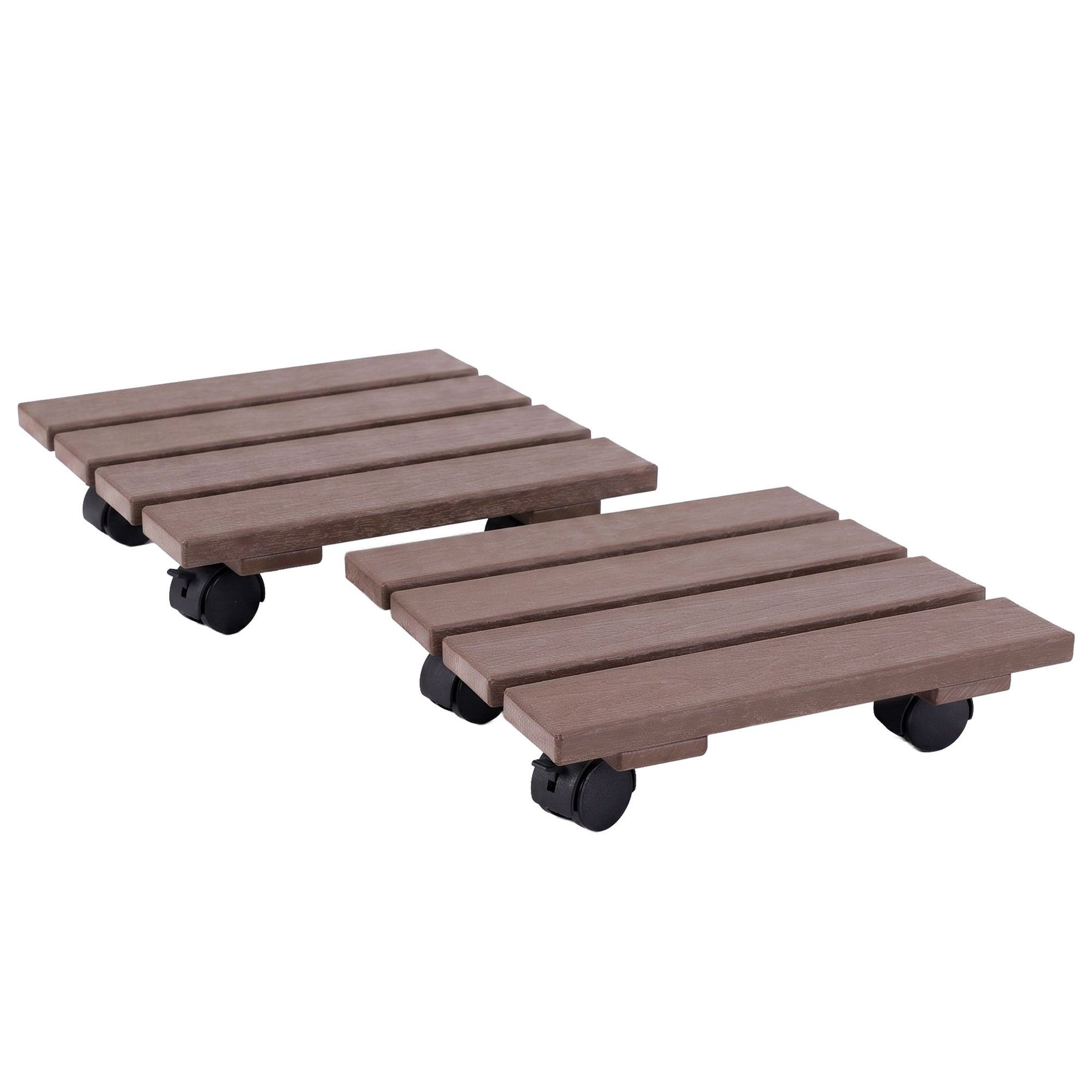 Gardeon 2 Pack Brown HDPE Square Plant Caddy with Lockable Wheels - 32 x 32 x 10cm