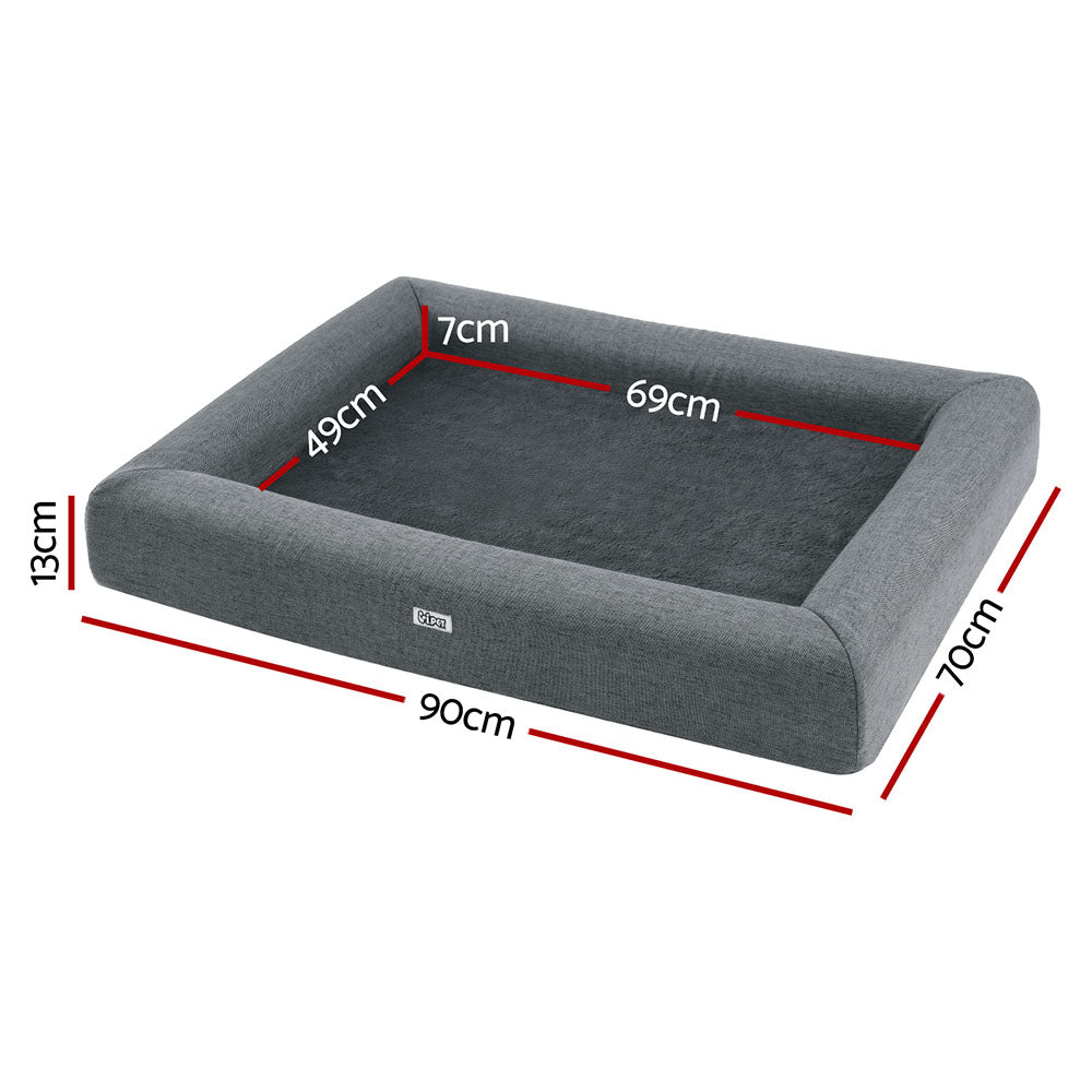 i.Pet Pet Bed 90cm x 70cm Grey Egg Crate Foam Washable Cushion for Cats & Dogs