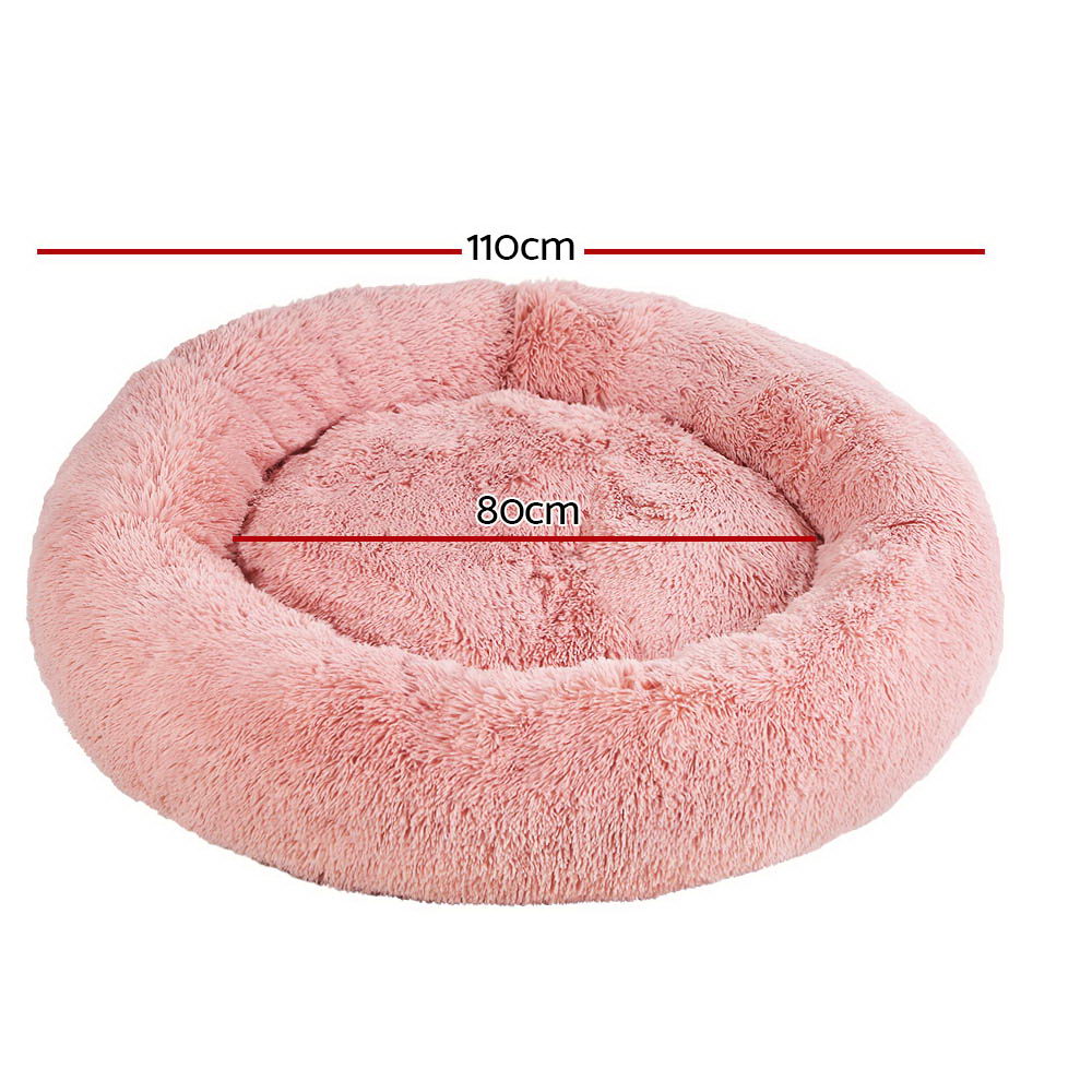 i.Pet Extra Large Pink Pet Bed 110cm Soft Plush with Non-Slip Base