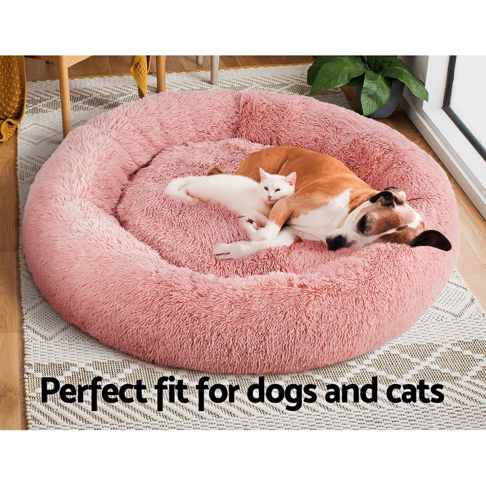 i.Pet Extra Large Pink Pet Bed 110cm Soft Plush with Non-Slip Base