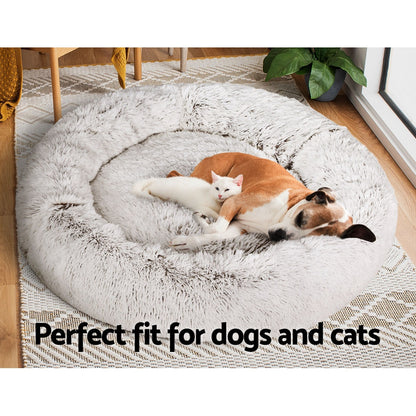 i.Pet Extra Large Pet Bed 110cm Soft Plush White Brown Non-Slip Washable