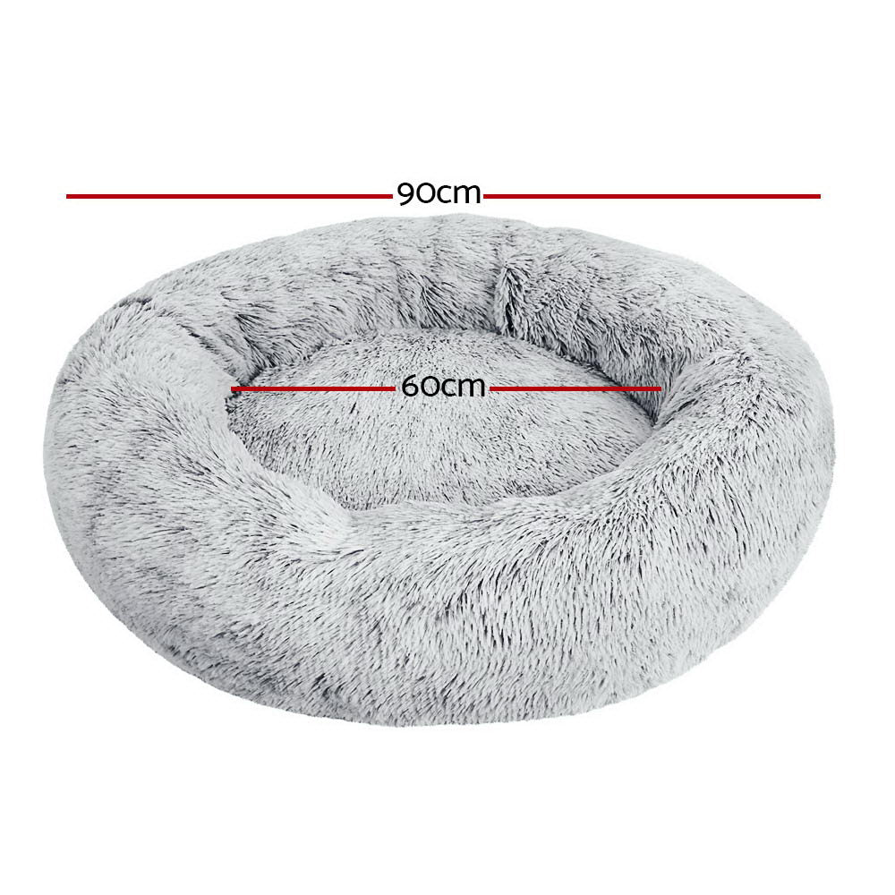 i.Pet Large Pet Bed 90cm Soft Plush Light Charcoal, Non-Slip, Washable Cover