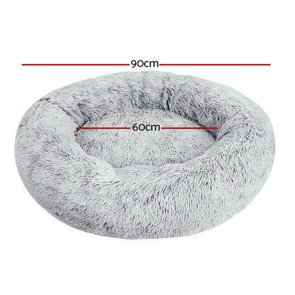 i.Pet Large Pet Bed 90cm Soft Plush Light Charcoal, Non-Slip, Washable Cover