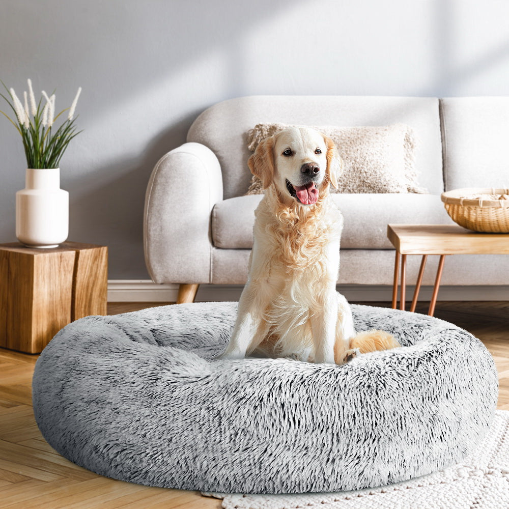 i.Pet Large Pet Bed 90cm Soft Plush Light Charcoal, Non-Slip, Washable Cover
