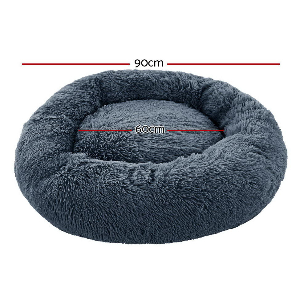 i.Pet Large Pet Bed Dog Cat 90cm Dark Grey Soft Plush Non-Slip Washable