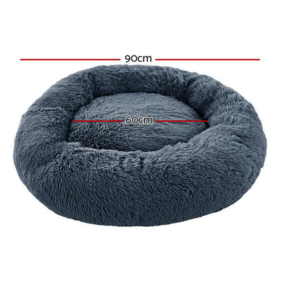 i.Pet Large Pet Bed Dog Cat 90cm Dark Grey Soft Plush Non-Slip Washable