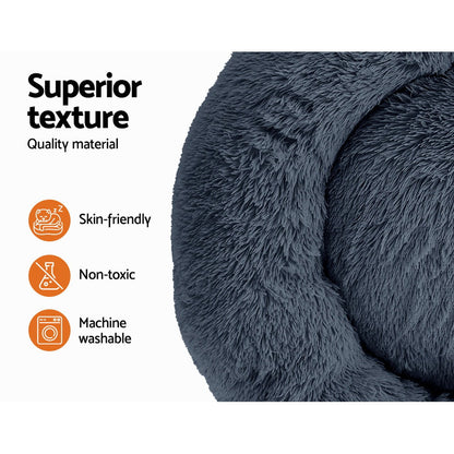 i.Pet Large Pet Bed Dog Cat 90cm Dark Grey Soft Plush Non-Slip Washable