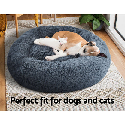 i.Pet Large Pet Bed Dog Cat 90cm Dark Grey Soft Plush Non-Slip Washable
