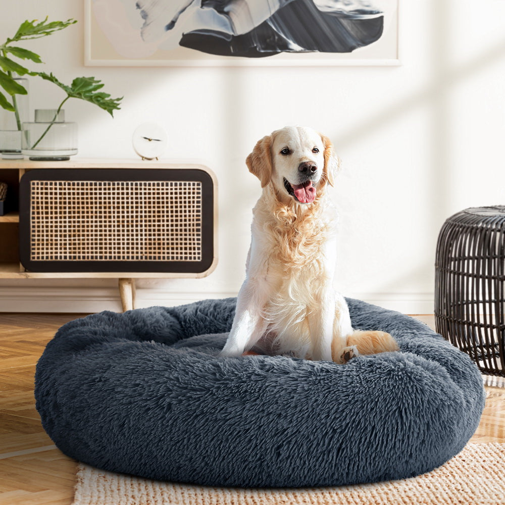 i.Pet Large Pet Bed Dog Cat 90cm Dark Grey Soft Plush Non-Slip Washable
